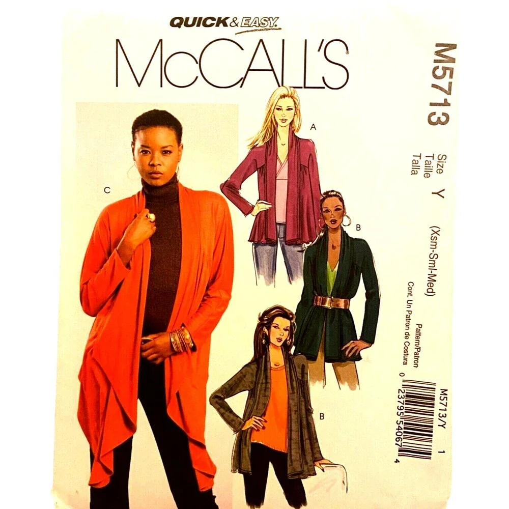 #M5713 McCalls Misses Cardigans Sewing Pattern Size XS-M